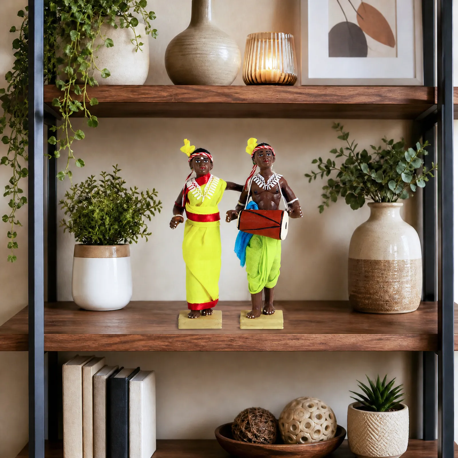 Tribal Dance Couple - Set of 2 | Handmade Terracotta Clay Figurine | Standing Human Figure Idols