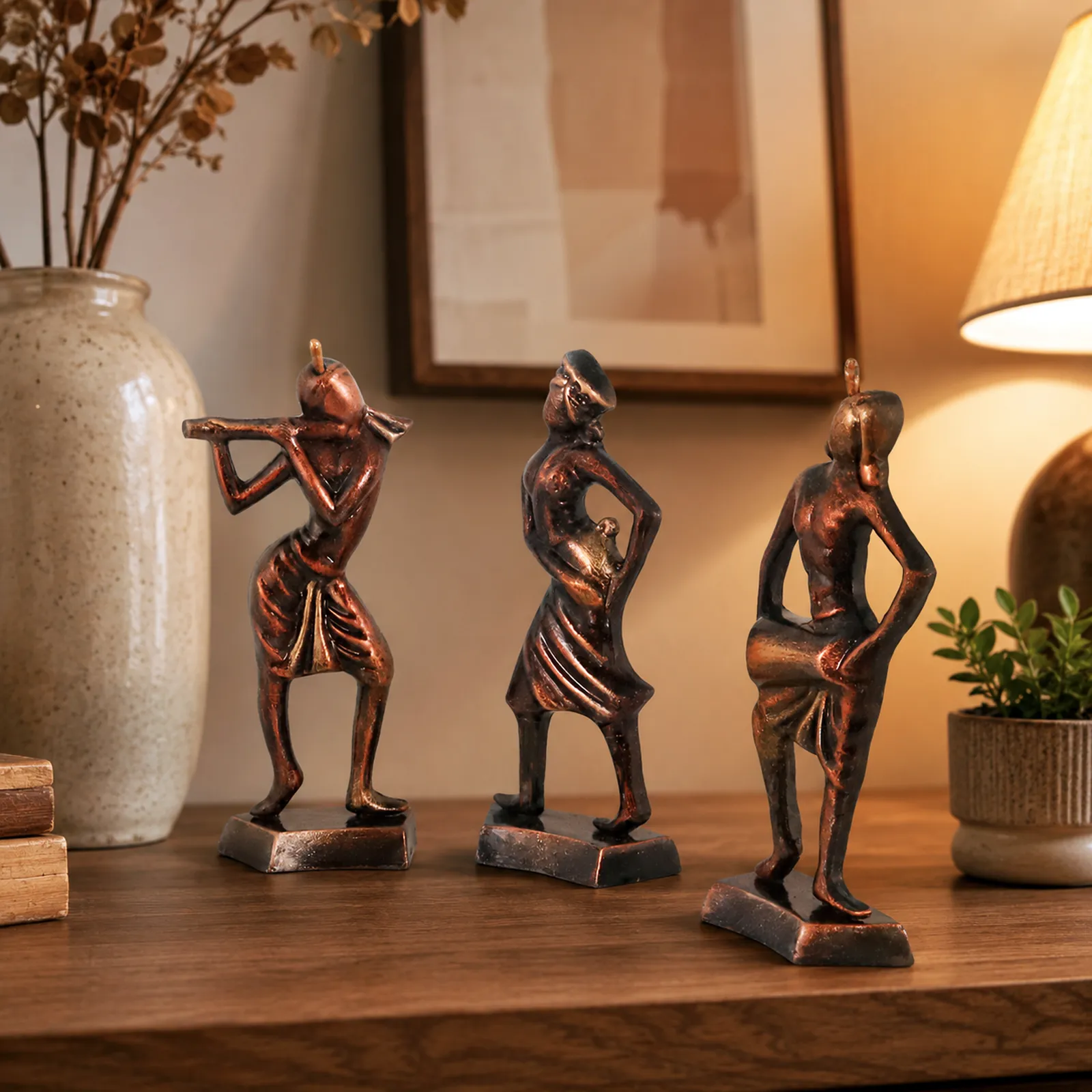 Tribal Dance Group - Metallic Bronze | Handmade Terracotta Clay Figurine | Abstract Terracotta Showpieces