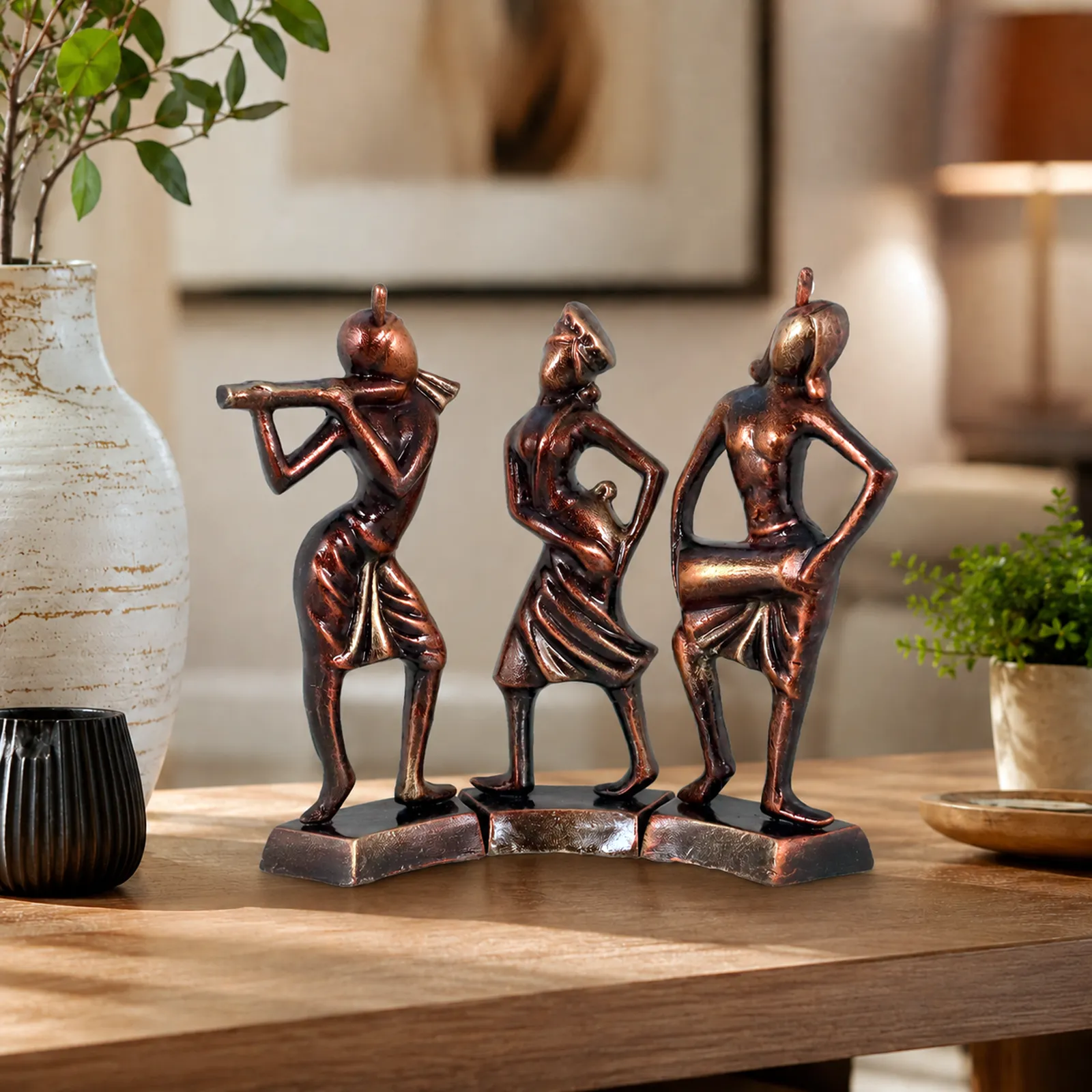 Tribal Dance Group - Metallic Bronze | Handmade Terracotta Clay Figurine | Abstract Terracotta Showpieces