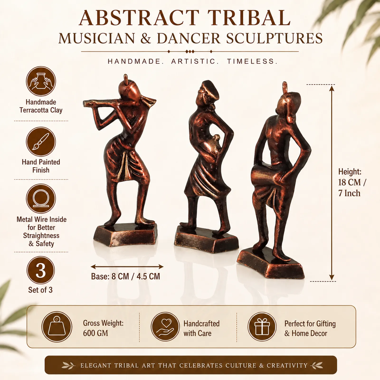 Tribal Dance Group - Metallic Bronze | Handmade Terracotta Clay Figurine | Abstract Terracotta Showpieces
