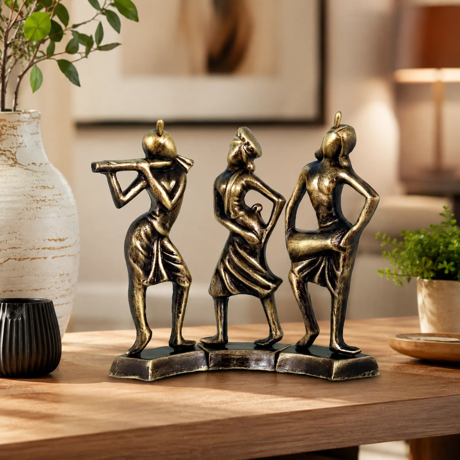 Tribal Dance Group - Metallic Golden | Handmade Terracotta Clay Figurine | Abstract Terracotta Showpieces