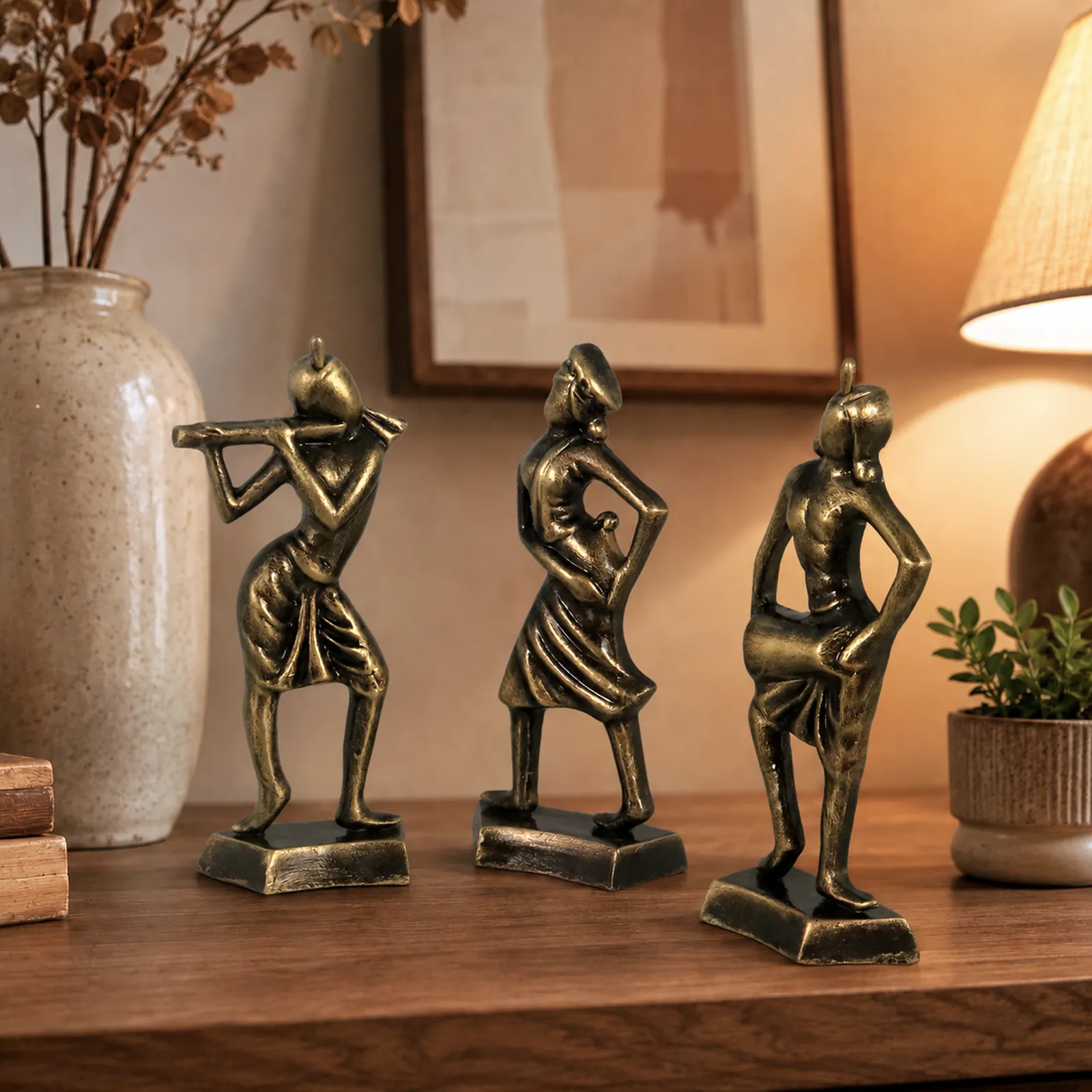 Tribal Dance Group - Metallic Golden | Handmade Terracotta Clay Figurine | Abstract Terracotta Showpieces