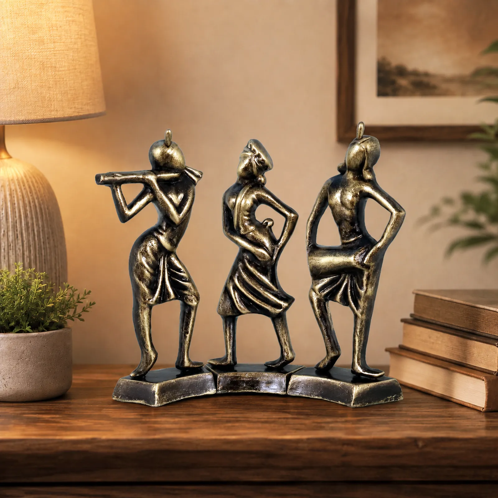 Tribal Dance Group - Metallic Golden | Handmade Terracotta Clay Figurine | Abstract Terracotta Showpieces