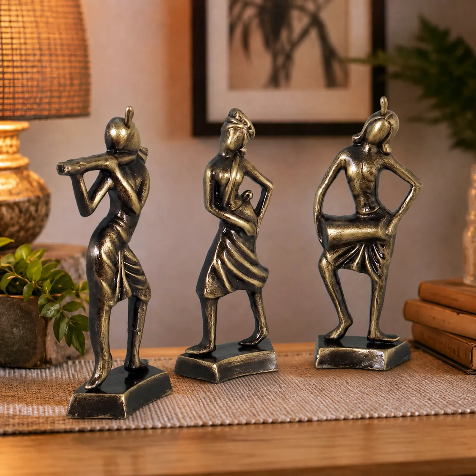 Tribal Dance Group - Metallic Golden | Handmade Terracotta Clay Figurine | Abstract Terracotta Showpieces