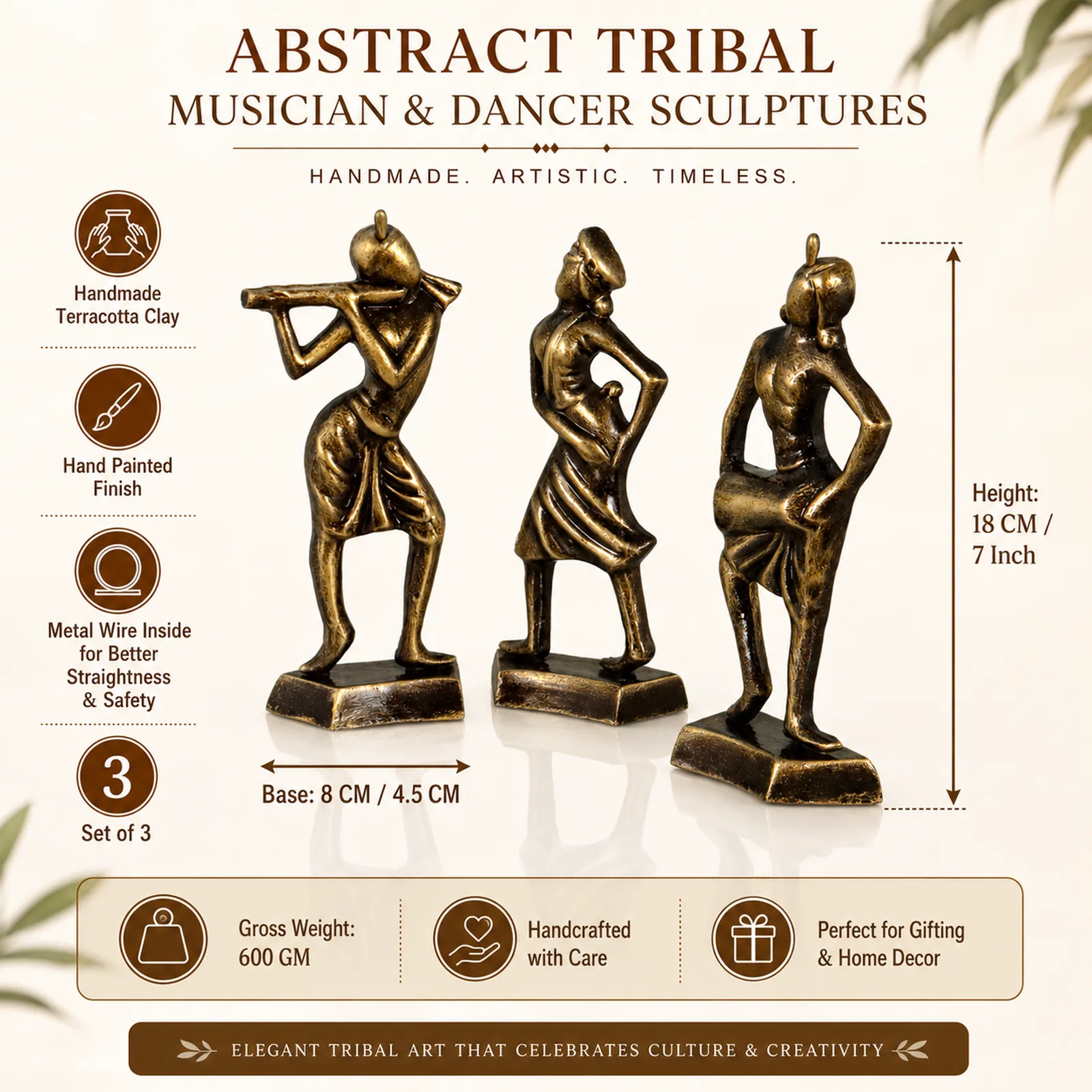 Tribal Dance Group - Metallic Golden | Handmade Terracotta Clay Figurine | Abstract Terracotta Showpieces