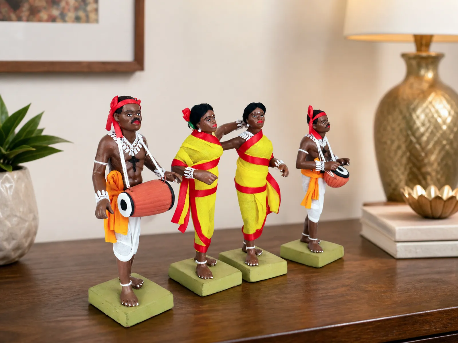 Tribal Dance Group - Set of 4 | Handmade Terracotta Clay Figurine | Standing Human Figure Idols