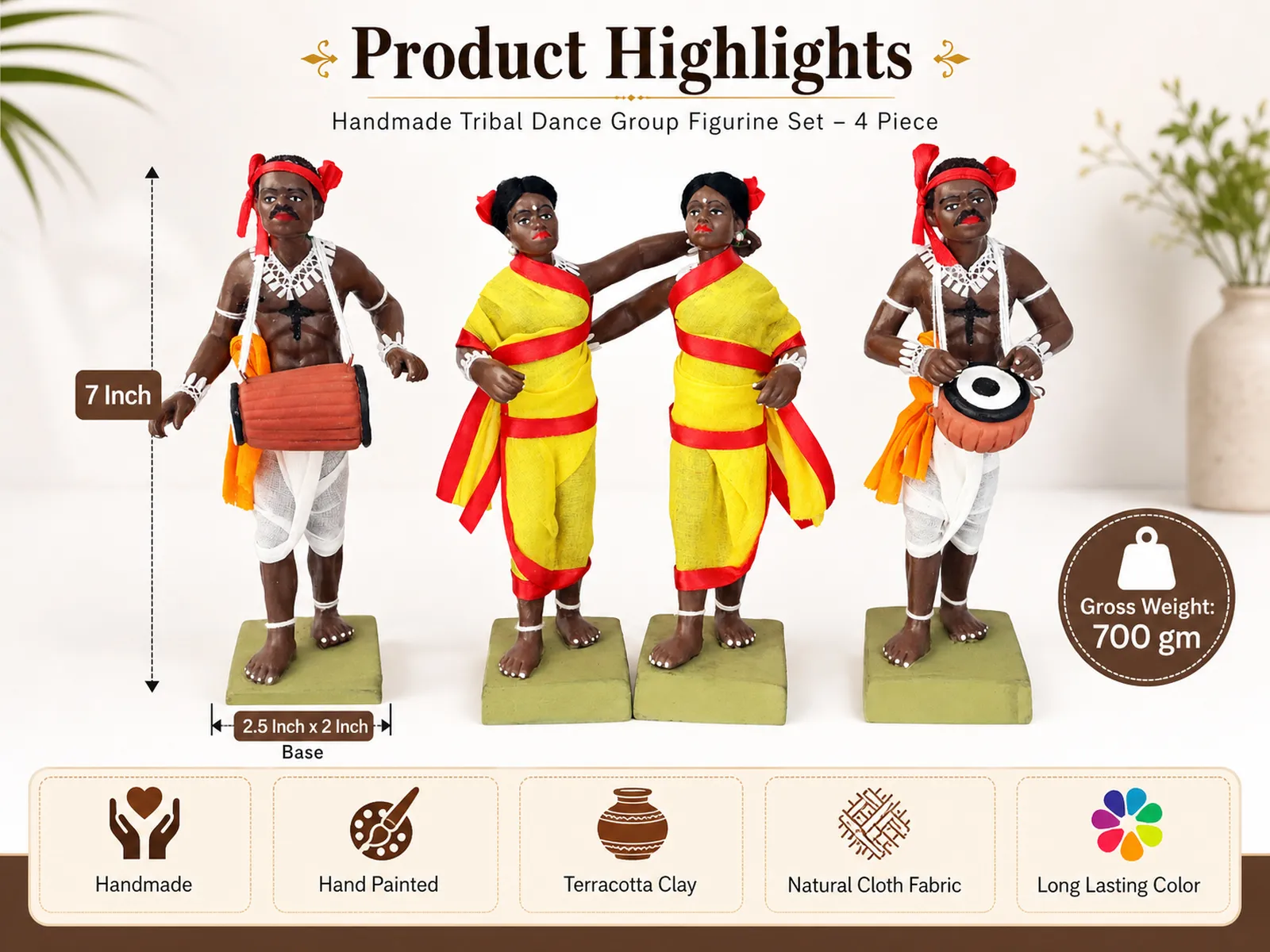 Tribal Dance Group - Set of 4 | Handmade Terracotta Clay Figurine | Standing Human Figure Idols