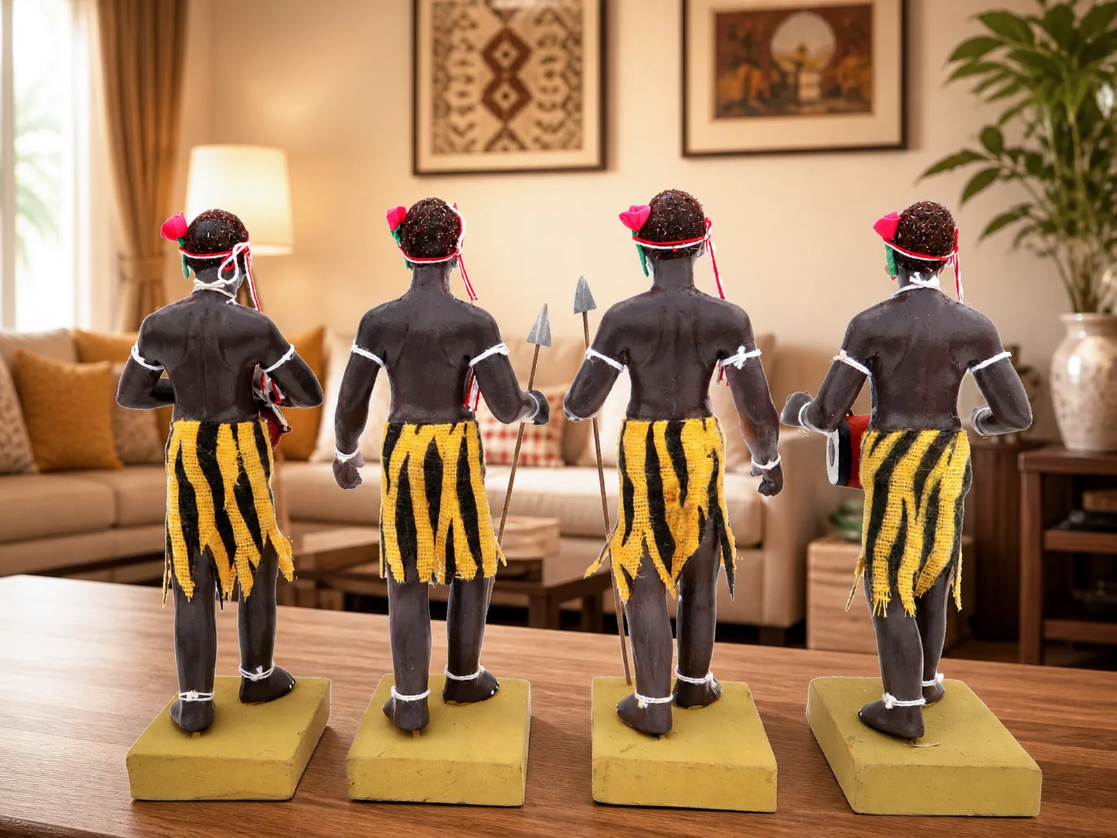 Tribal Hunter Group - Set of 4 | Handmade Terracotta Clay Figurine | Standing Human Figure Idols