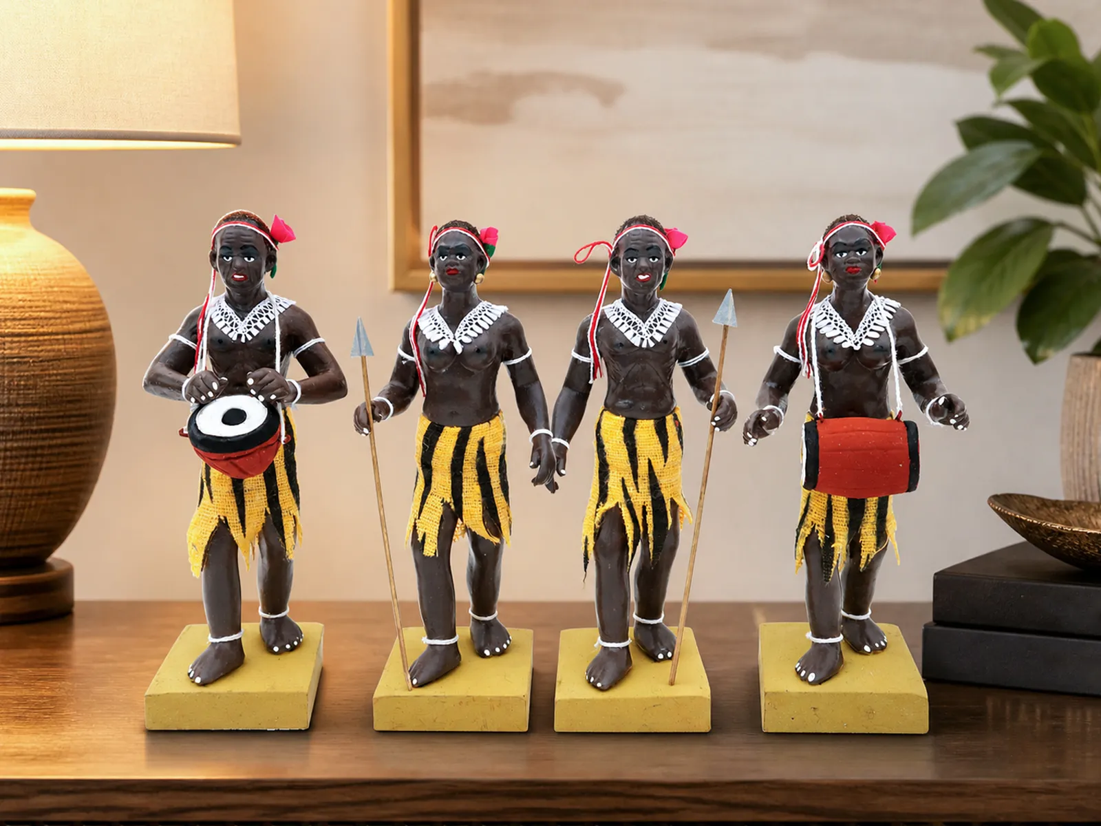 Tribal Hunter Group - Set of 4 | Handmade Terracotta Clay Figurine | Standing Human Figure Idols