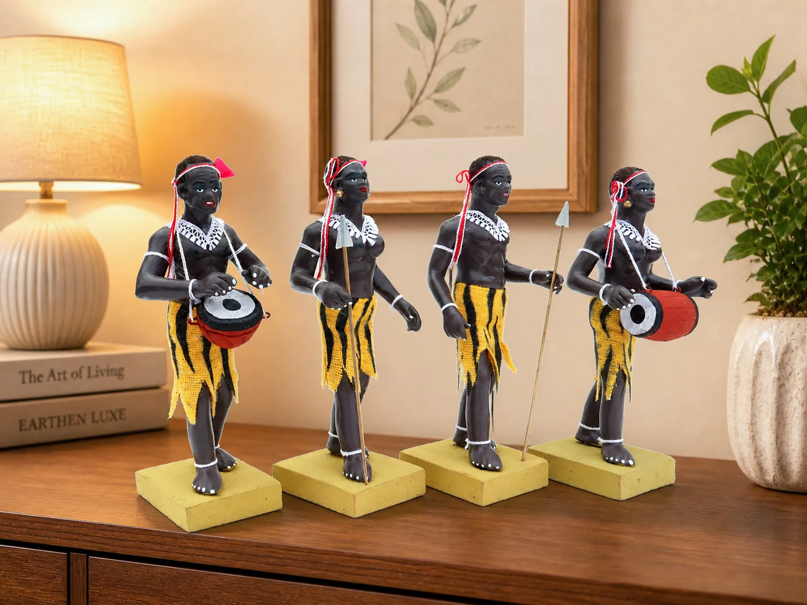 Tribal Hunter Group - Set of 4 | Handmade Terracotta Clay Figurine | Standing Human Figure Idols