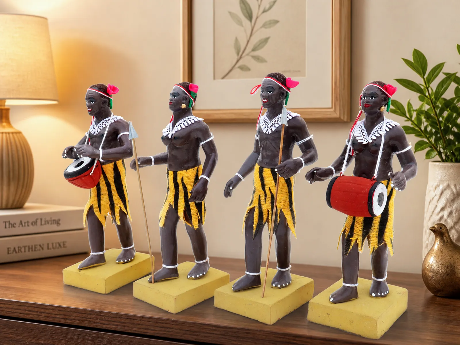 Tribal Hunter Group - Set of 4 | Handmade Terracotta Clay Figurine | Standing Human Figure Idols
