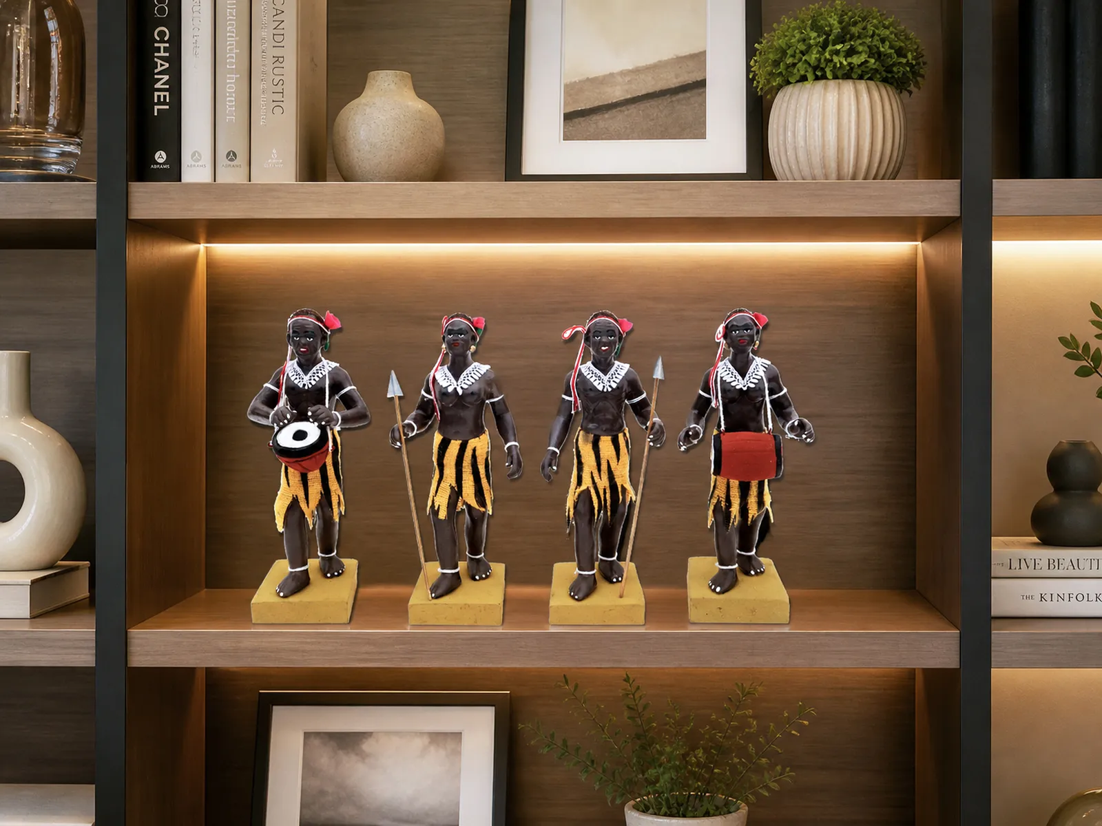 Tribal Hunter Group - Set of 4 | Handmade Terracotta Clay Figurine | Standing Human Figure Idols