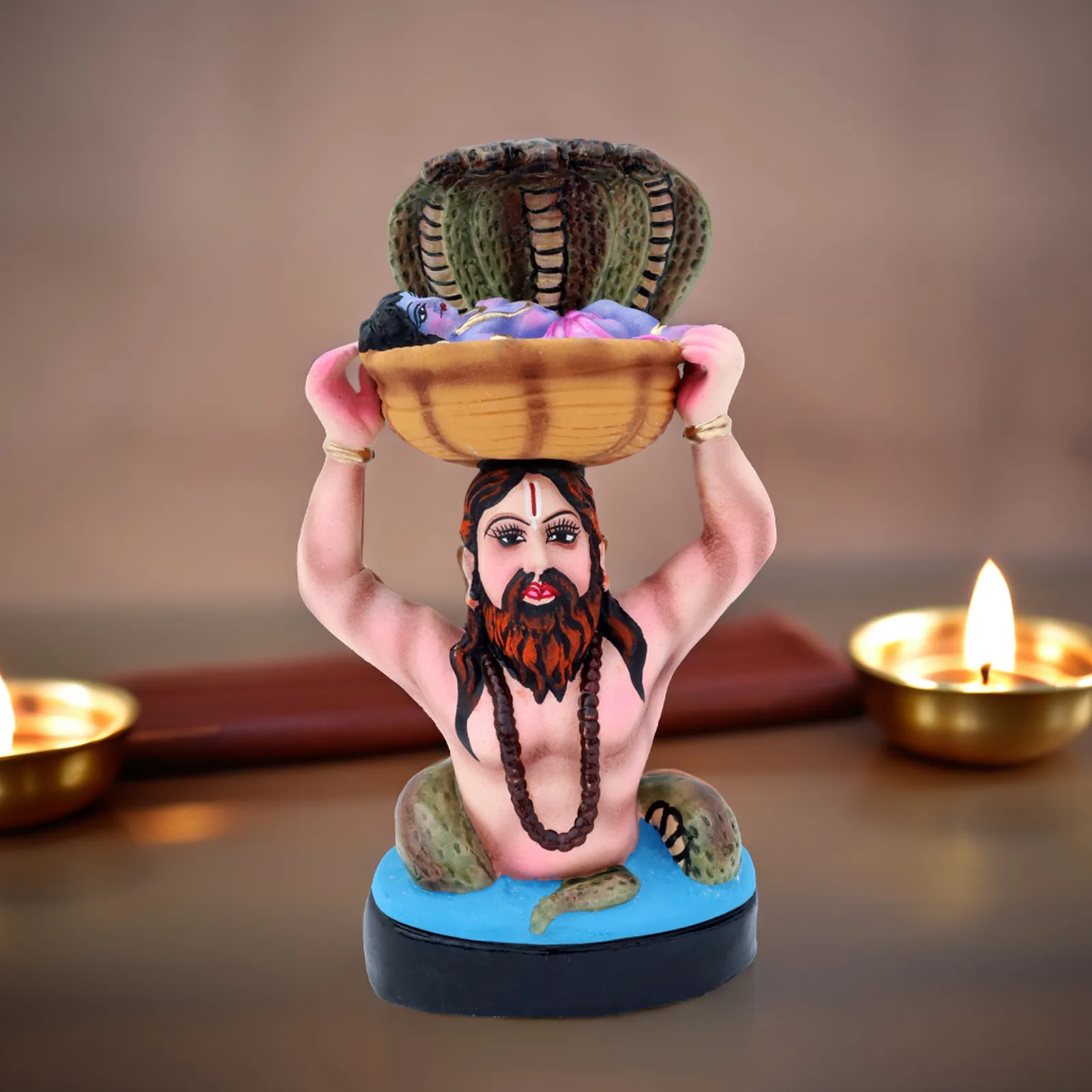 Vasudev & Krishna Crossing The Yamuna with Sheshnag - Clay Terracotta Idol | Spiritual and Cultural Art