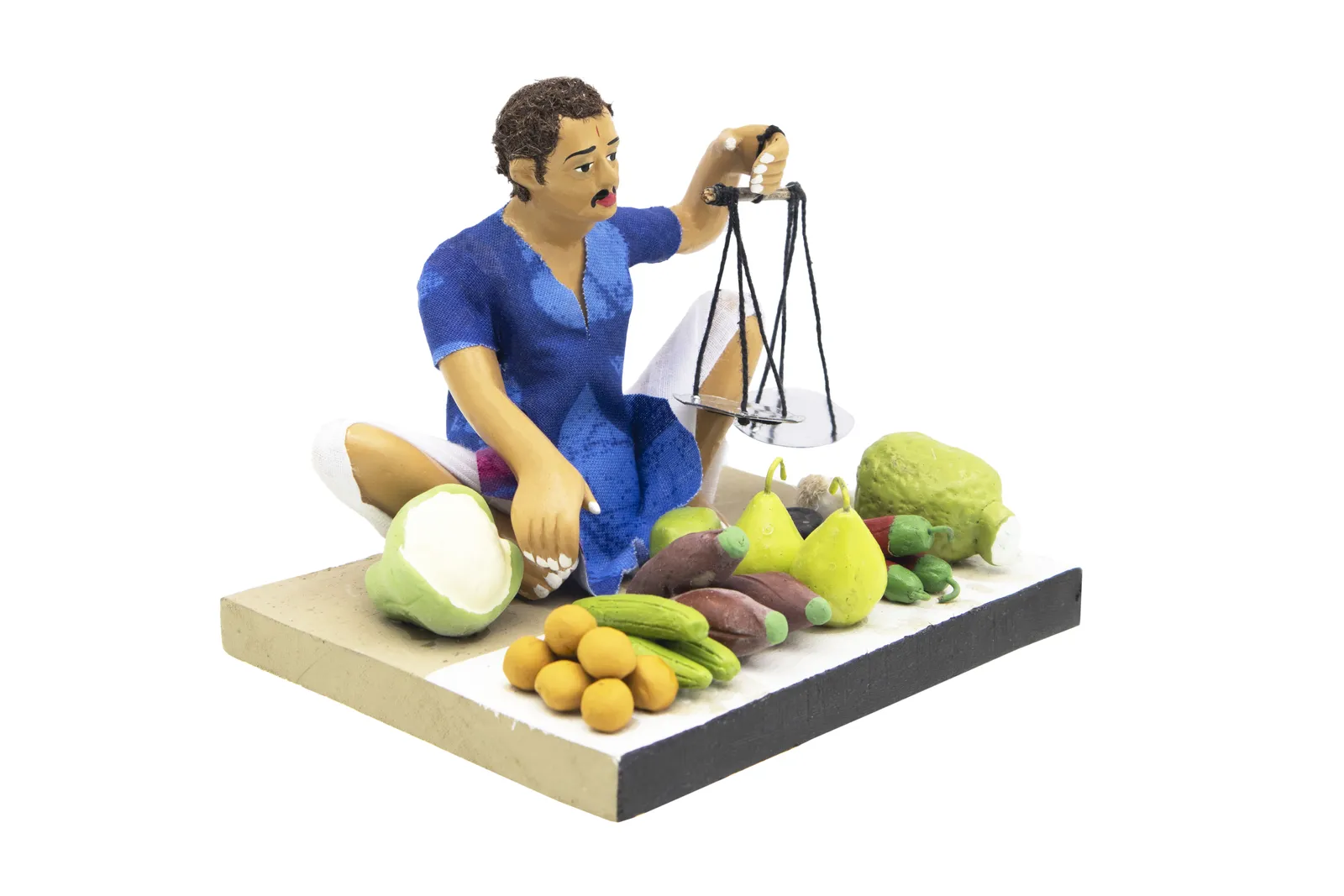 Vegetable Seller - Handmade Terracotta Clay Figurine | Basic Sitting Human Figure Idol