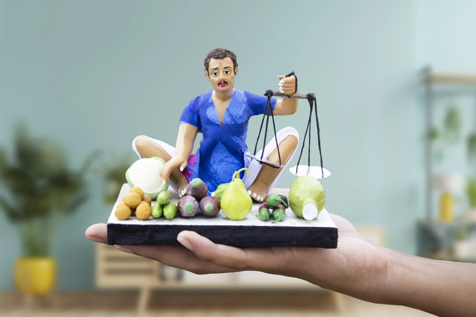 Vegetable Seller - Handmade Terracotta Clay Figurine | Basic Sitting Human Figure Idol