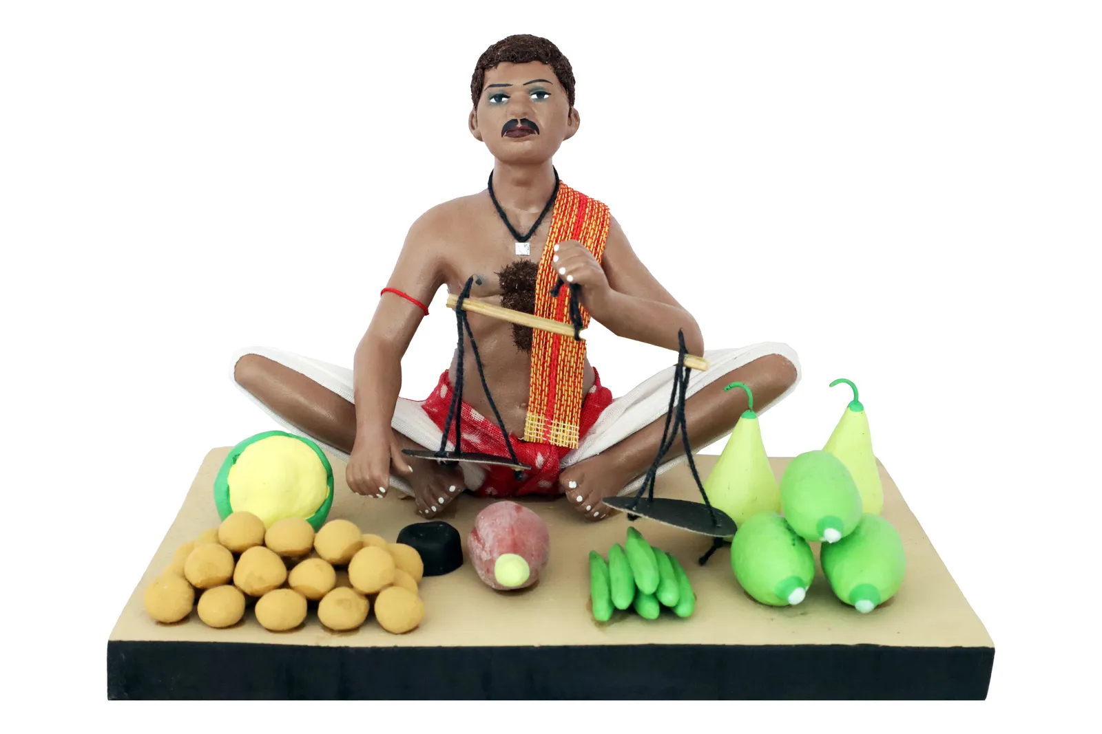 Vegetable Seller - Handmade Terracotta Clay Figurine | Standard Sitting Human Figure Idol