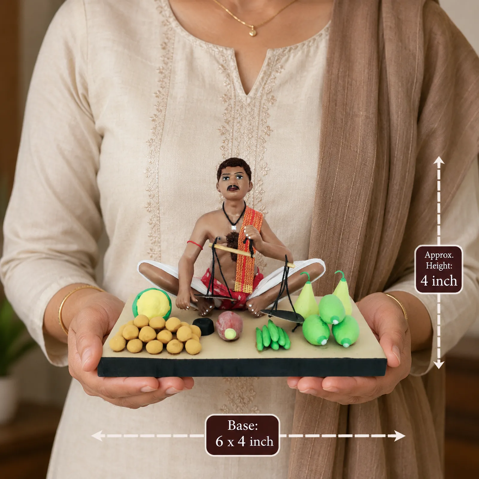 Vegetable Seller - Handmade Terracotta Clay Figurine | Standard Sitting Human Figure Idol