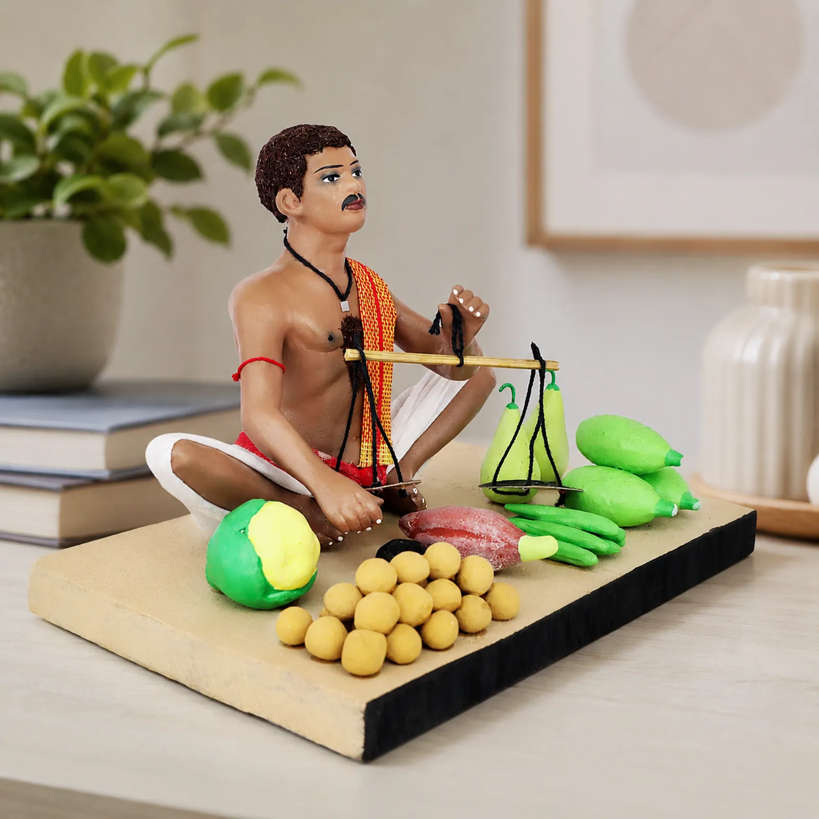 Vegetable Seller - Handmade Terracotta Clay Figurine | Standard Sitting Human Figure Idol