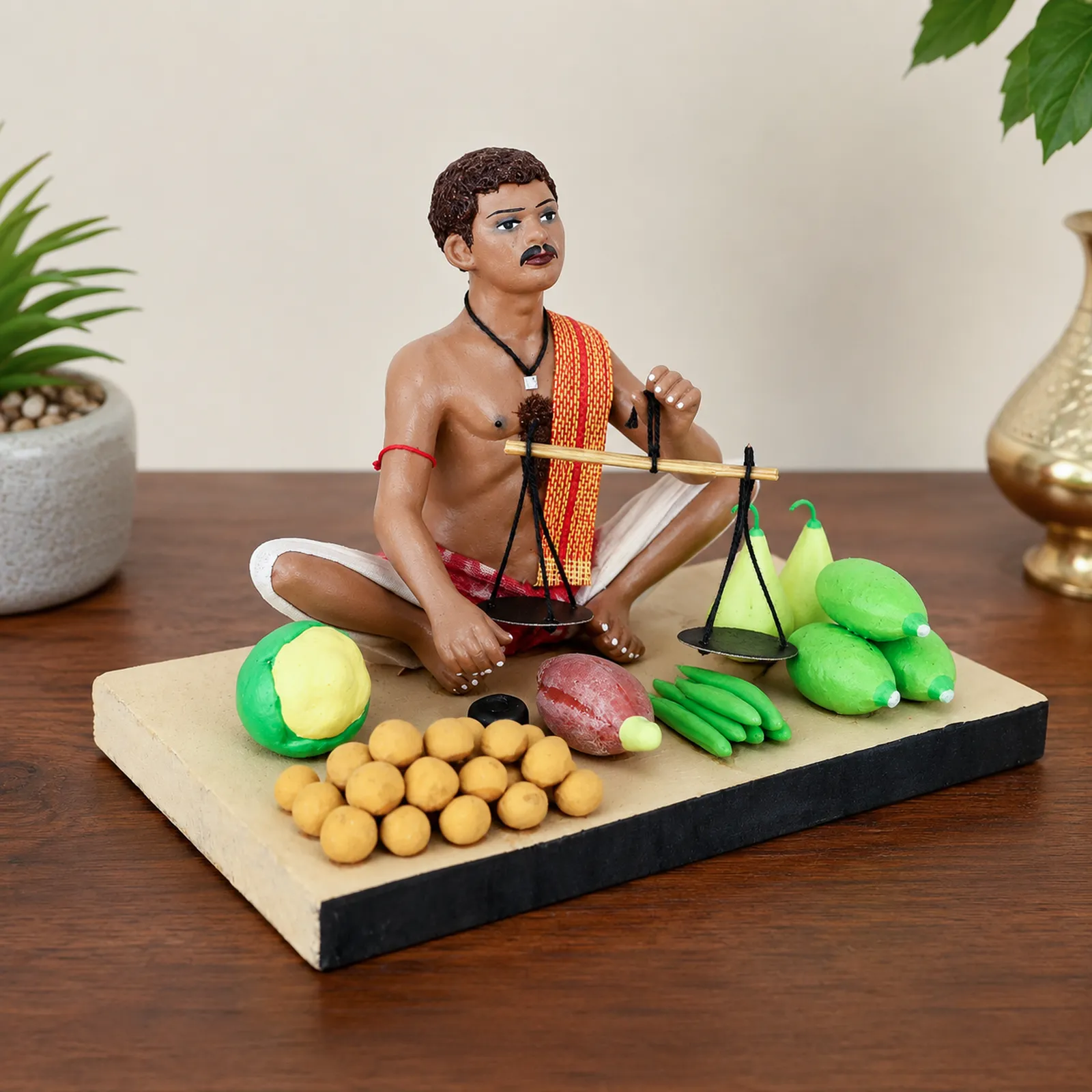 Vegetable Seller - Handmade Terracotta Clay Figurine | Standard Sitting Human Figure Idol