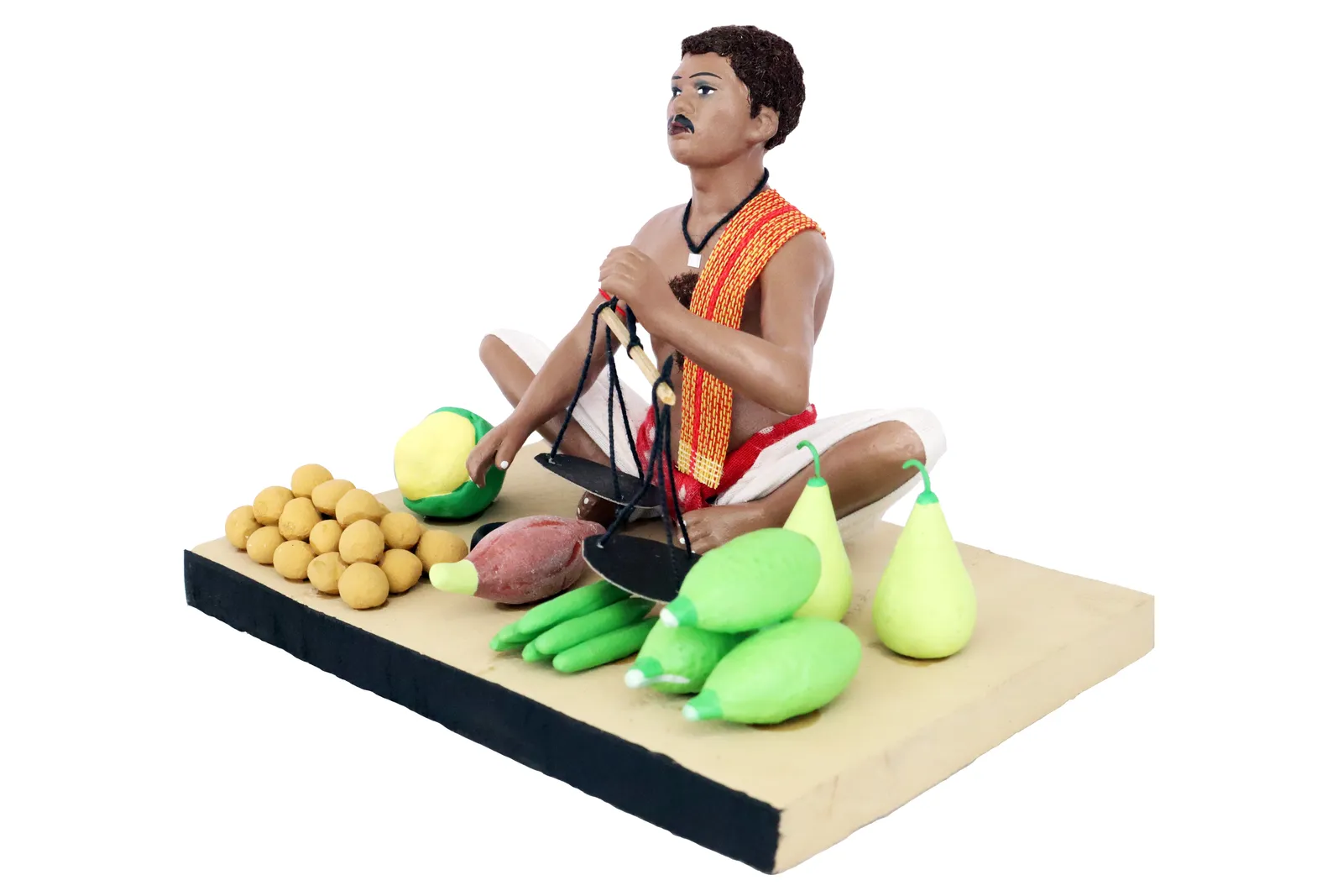 Vegetable Seller - Handmade Terracotta Clay Figurine | Standard Sitting Human Figure Idol
