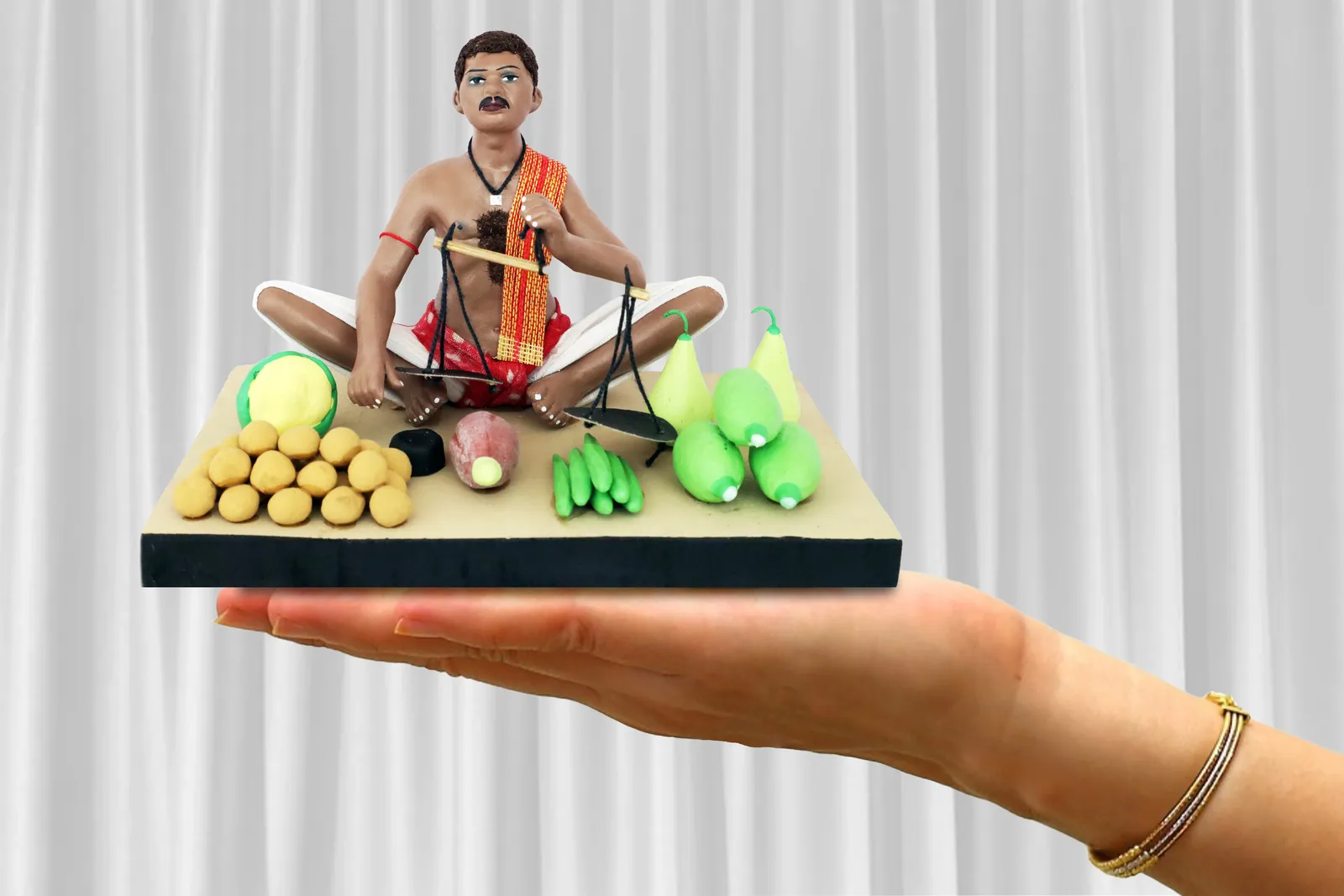 Vegetable Seller - Handmade Terracotta Clay Figurine | Standard Sitting Human Figure Idol