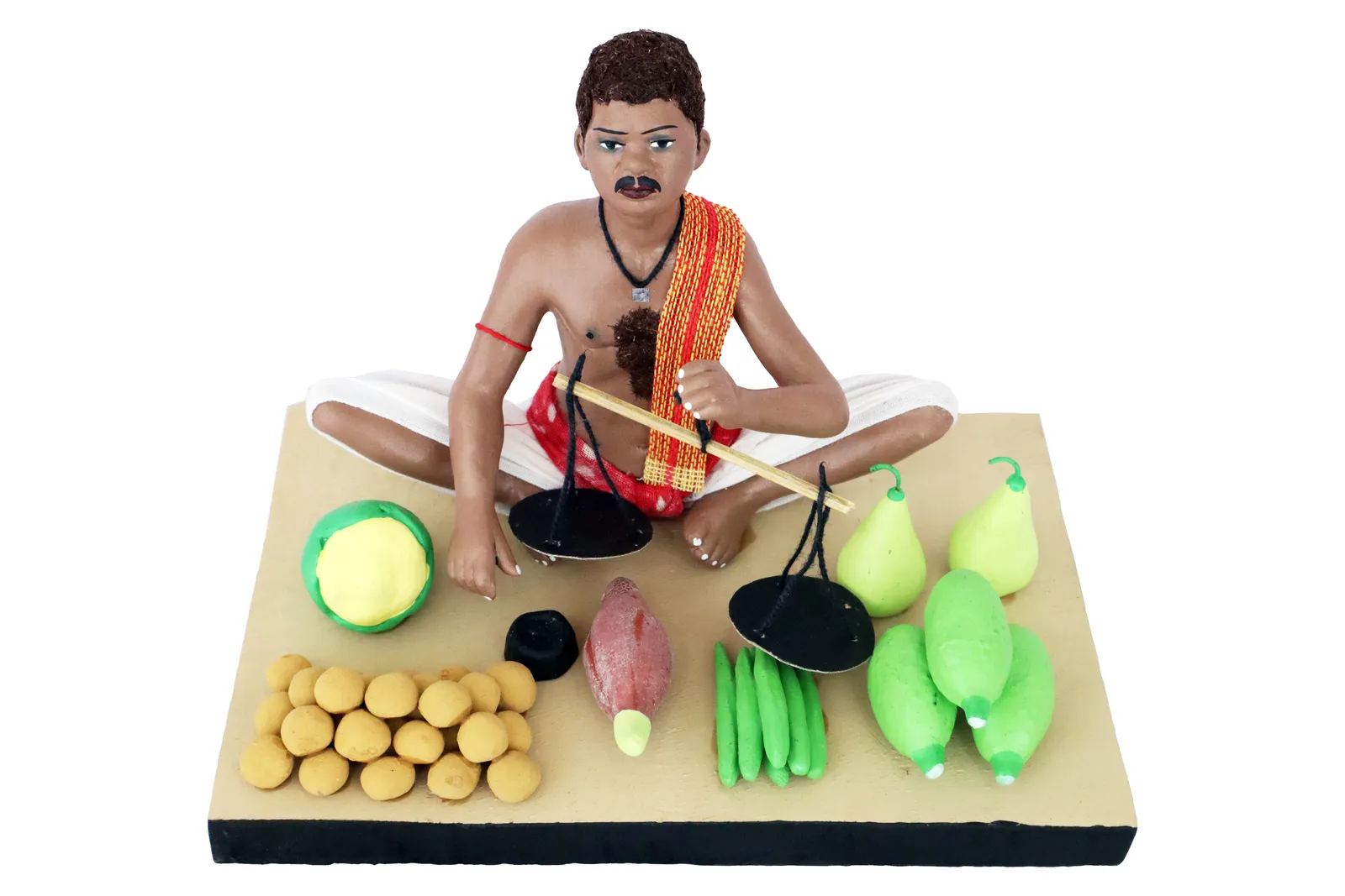 Vegetable Seller - Handmade Terracotta Clay Figurine | Standard Sitting Human Figure Idol