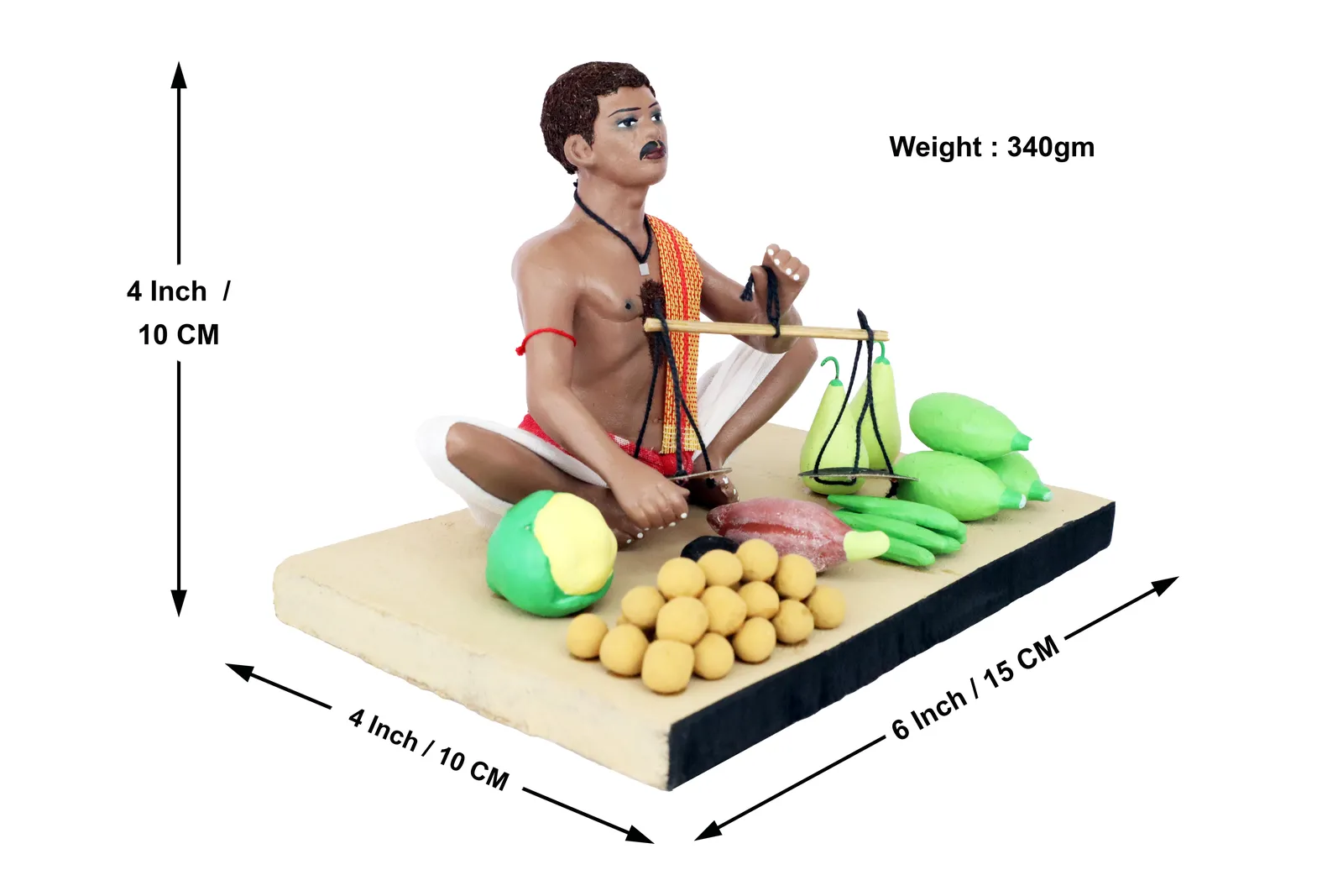 Vegetable Seller - Handmade Terracotta Clay Figurine | Standard Sitting Human Figure Idol