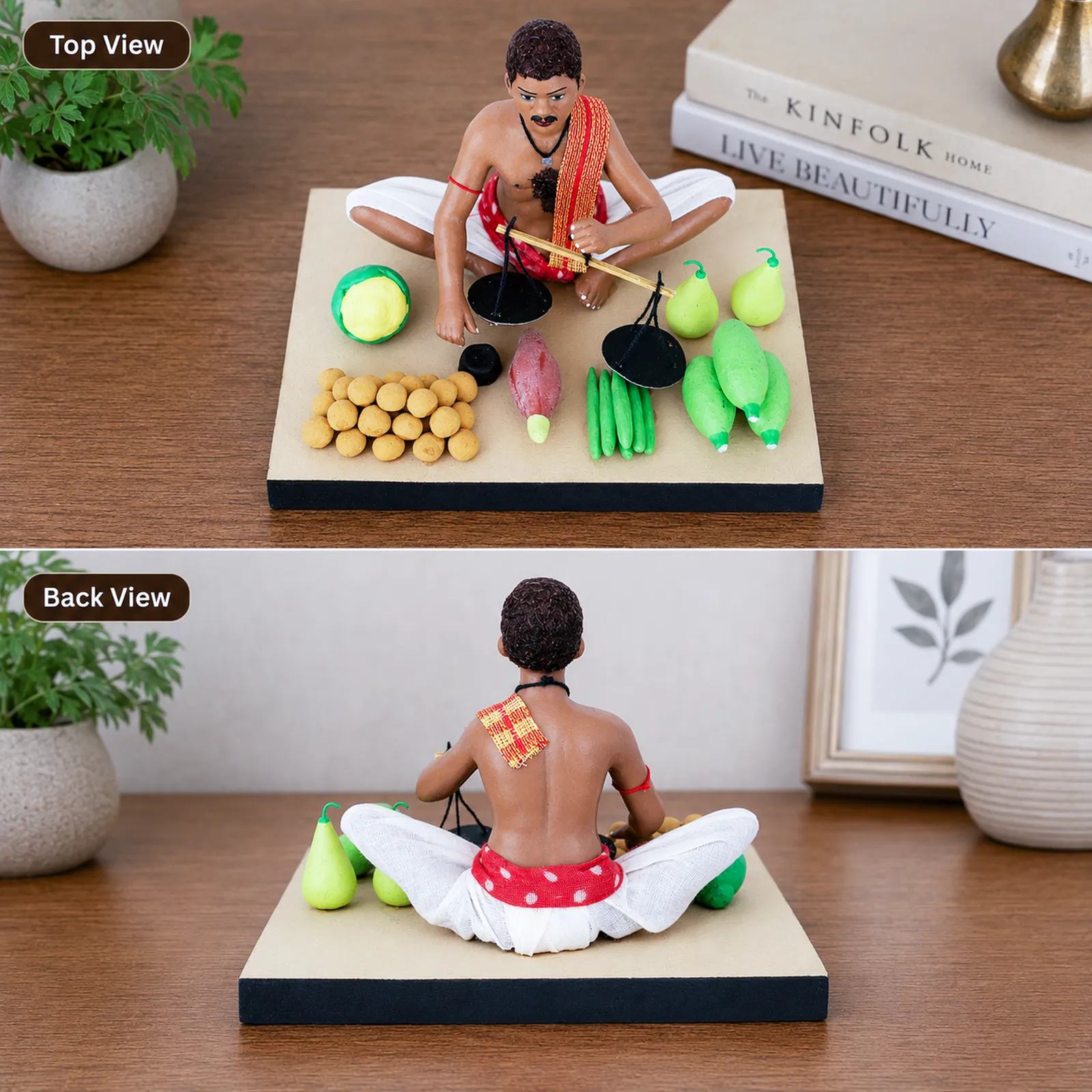 Vegetable Seller - Handmade Terracotta Clay Figurine | Standard Sitting Human Figure Idol