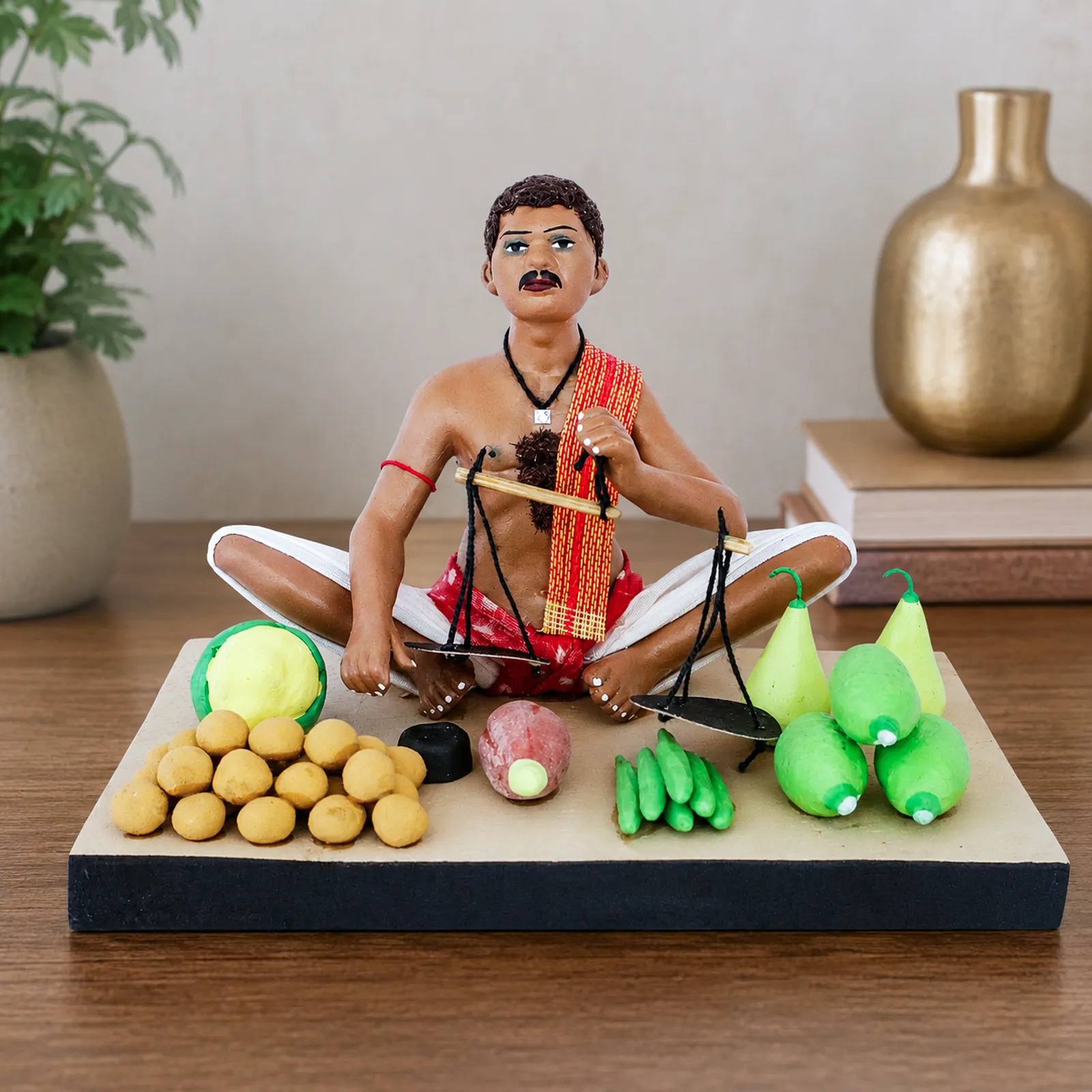 Vegetable Seller - Handmade Terracotta Clay Figurine | Standard Sitting Human Figure Idol