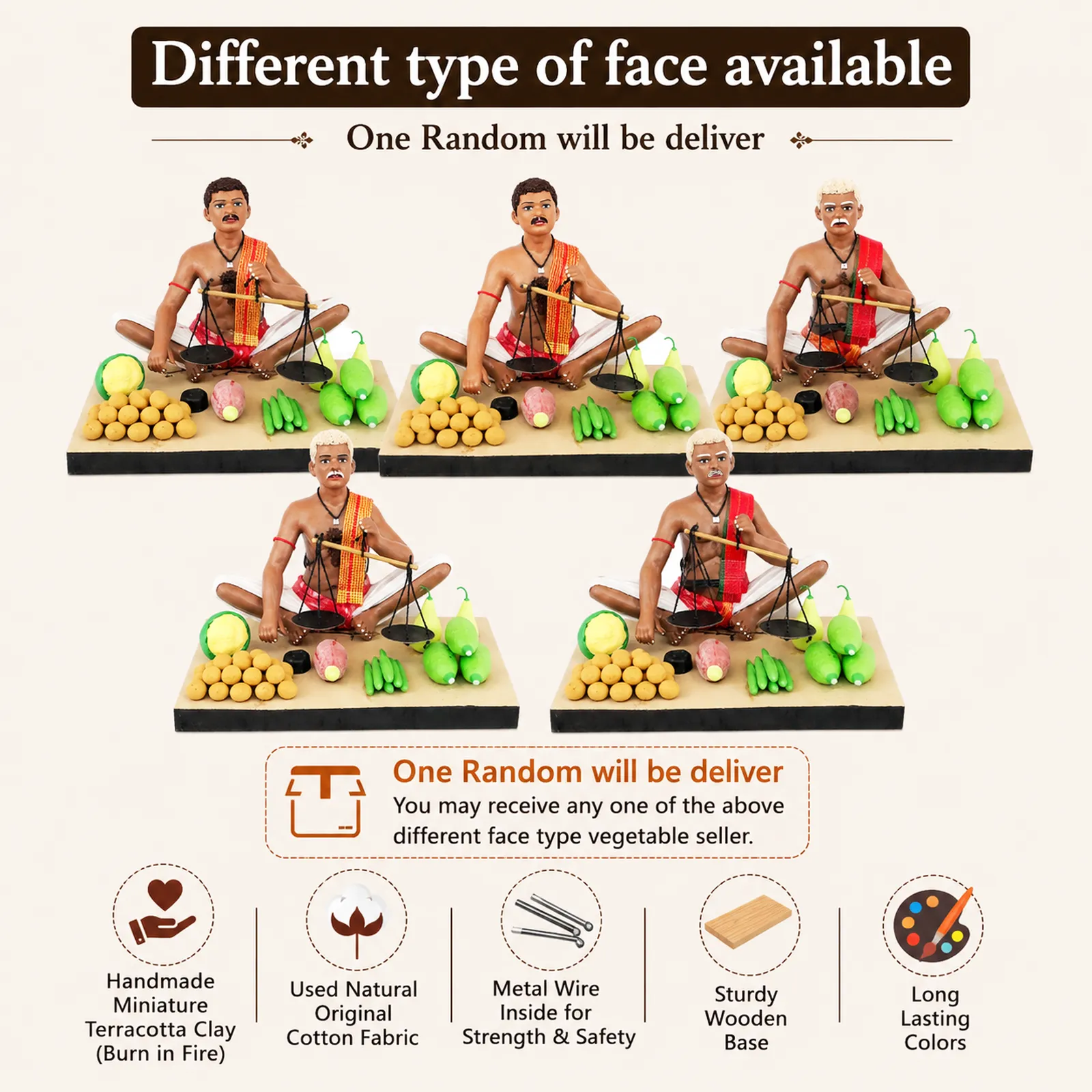Vegetable Seller - Handmade Terracotta Clay Figurine | Standard Sitting Human Figure Idol