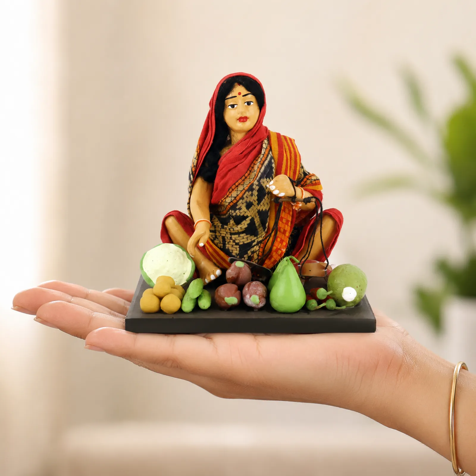 Vegetable Seller - Woman - Handmade Terracotta Clay Figurine | Basic Sitting Human Figure Idol