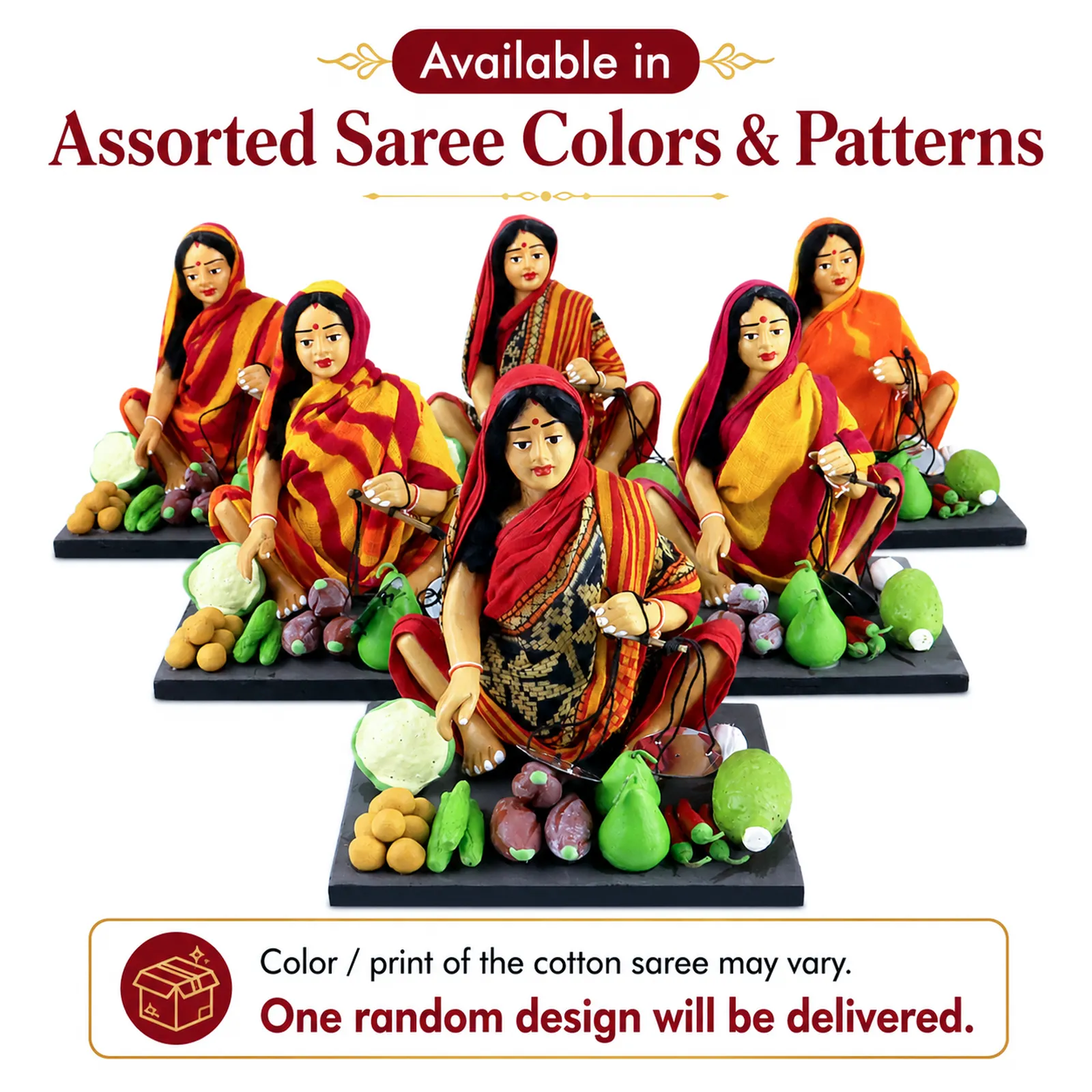 Vegetable Seller - Woman - Handmade Terracotta Clay Figurine | Basic Sitting Human Figure Idol