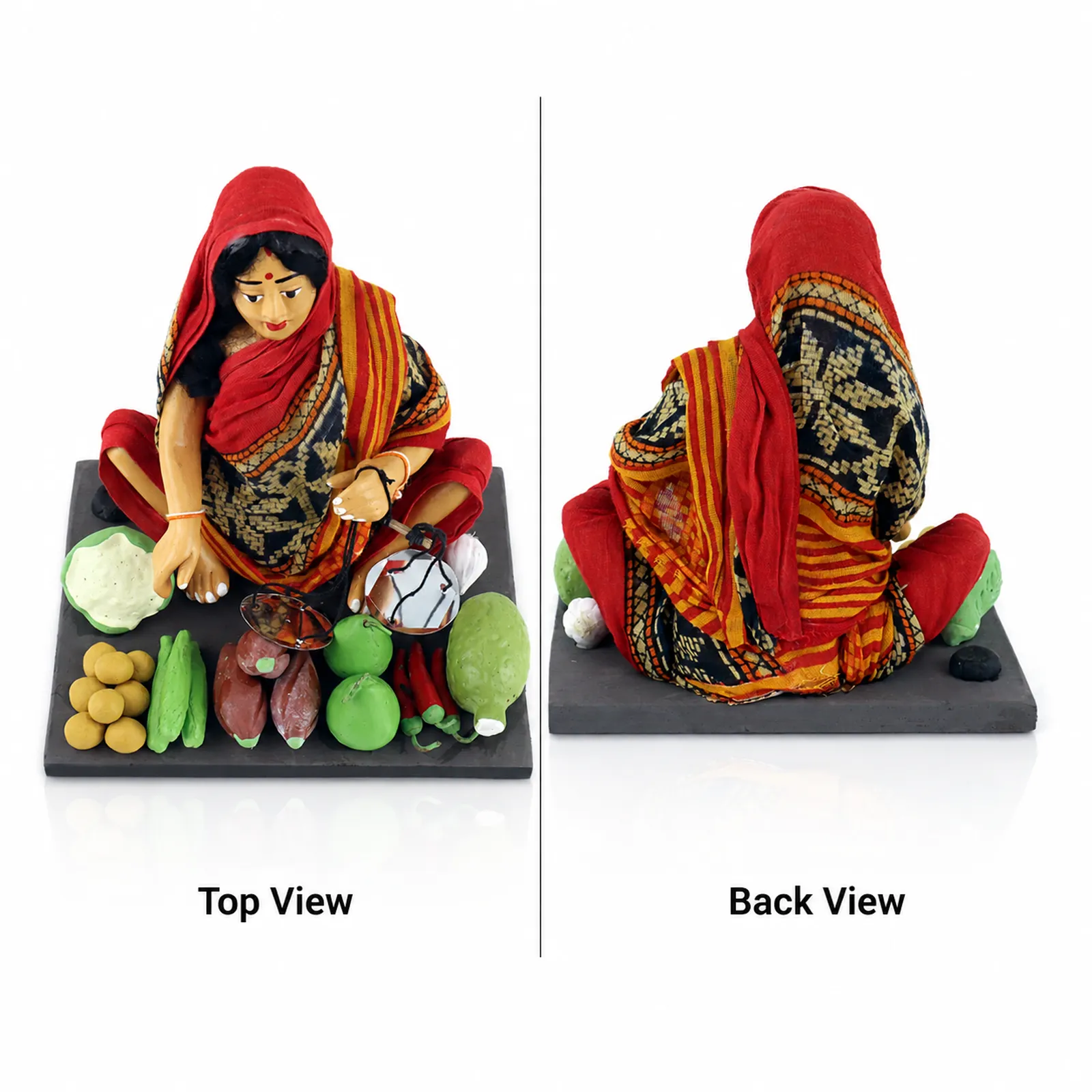 Vegetable Seller - Woman - Handmade Terracotta Clay Figurine | Basic Sitting Human Figure Idol