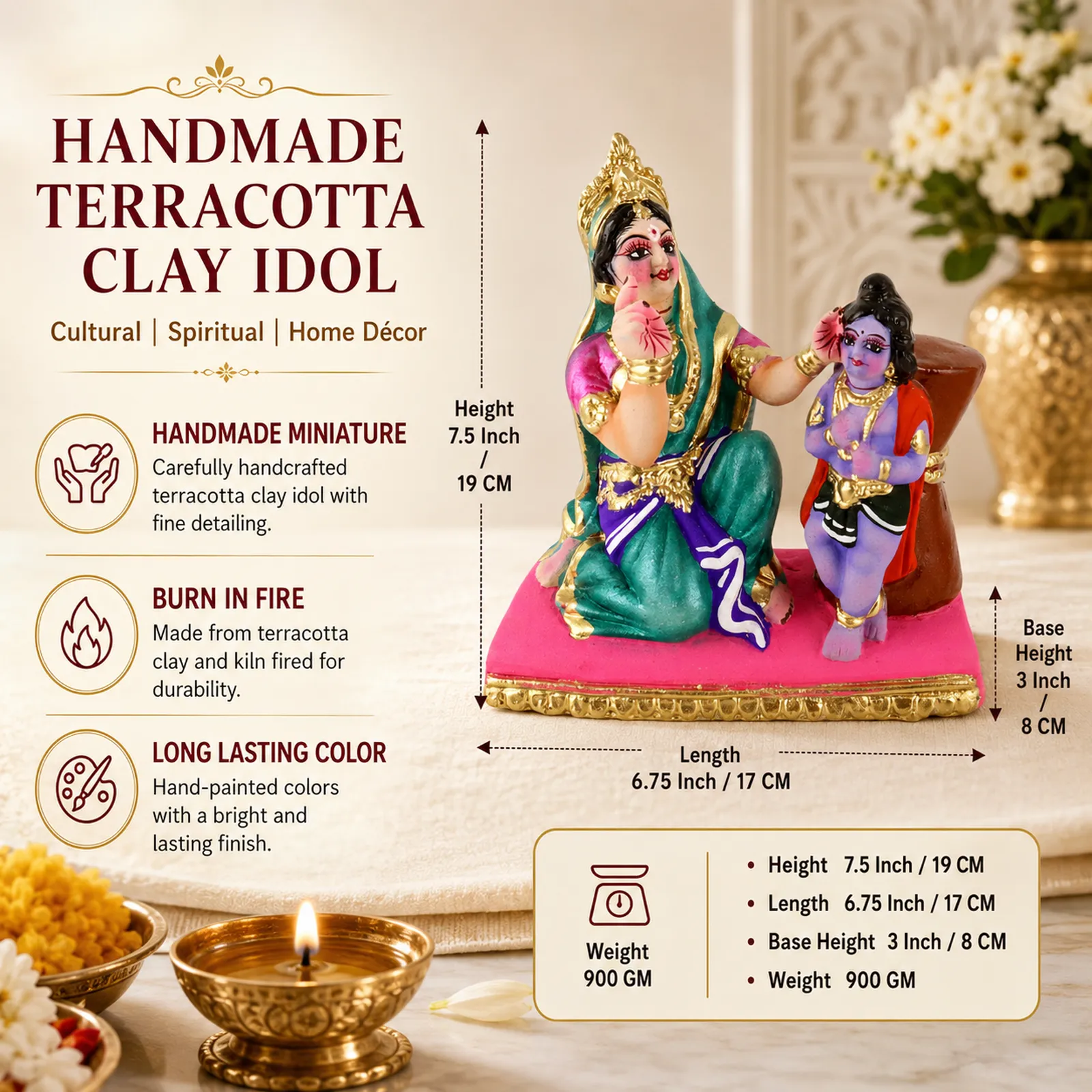 Yasoda Punishing Krishna for Butter Theft - Clay Terracotta Idol | Spiritual and Cultural Art